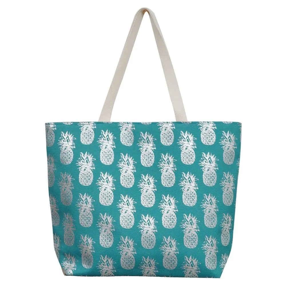 MB0134 Gold Foil Pineapple Beach Tote Bag