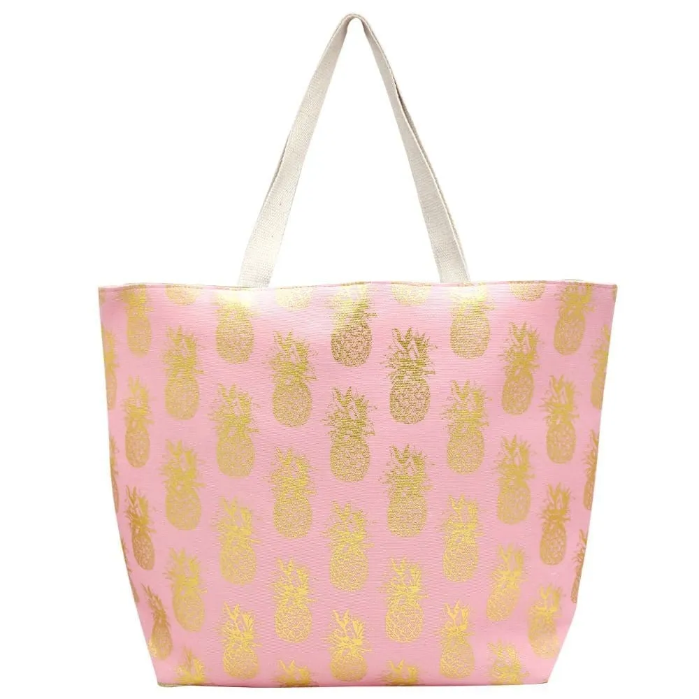 MB0134 Gold Foil Pineapple Beach Tote Bag