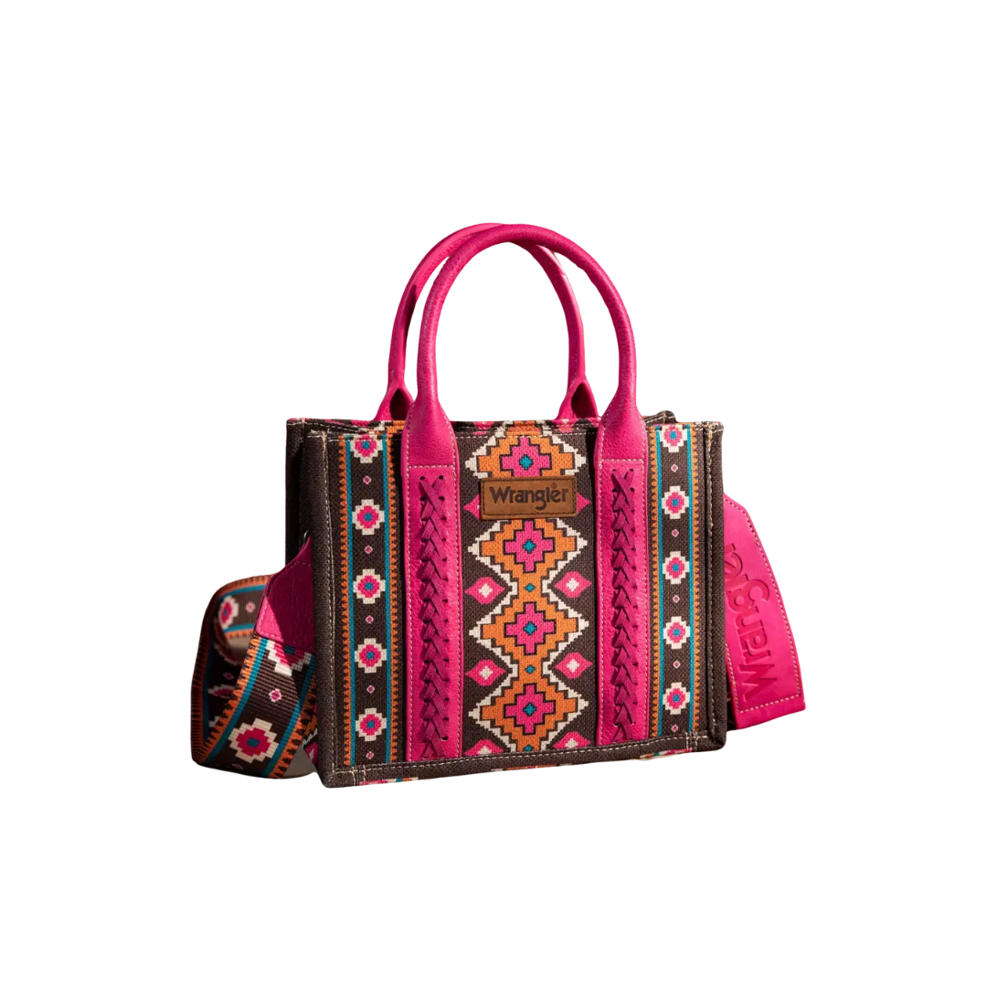 Montana West Women's Wrangler Southwestern Print Small Canvas Hot Pink Tote Crossbody