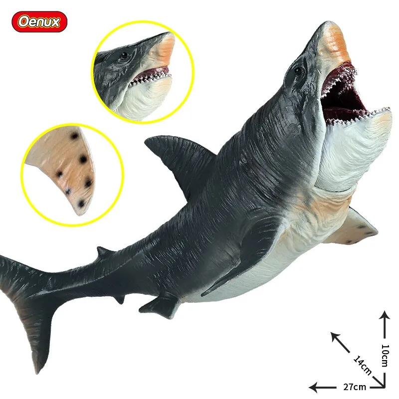 Oenux Savage Marine Sea Life Megalodon Action Figure Classic Ocean Animals Big Shark Fish Model PVC Collection Toy For Kids Gift