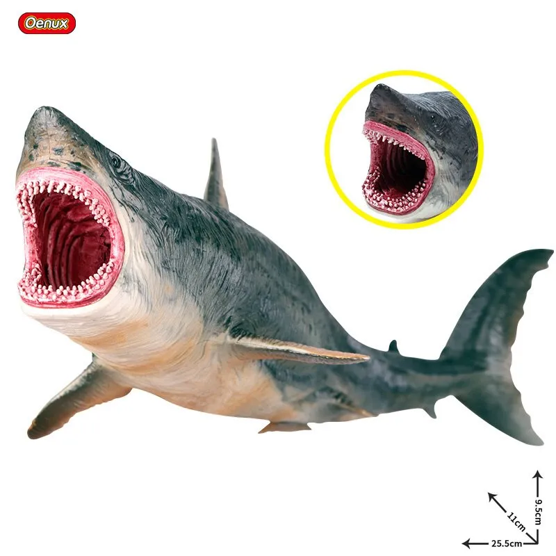 Oenux Savage Marine Sea Life Megalodon Action Figure Classic Ocean Animals Big Shark Fish Model PVC Collection Toy For Kids Gift