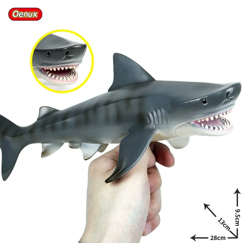 Oenux Savage Marine Sea Life Megalodon Action Figure Classic Ocean Animals Big Shark Fish Model PVC Collection Toy For Kids Gift