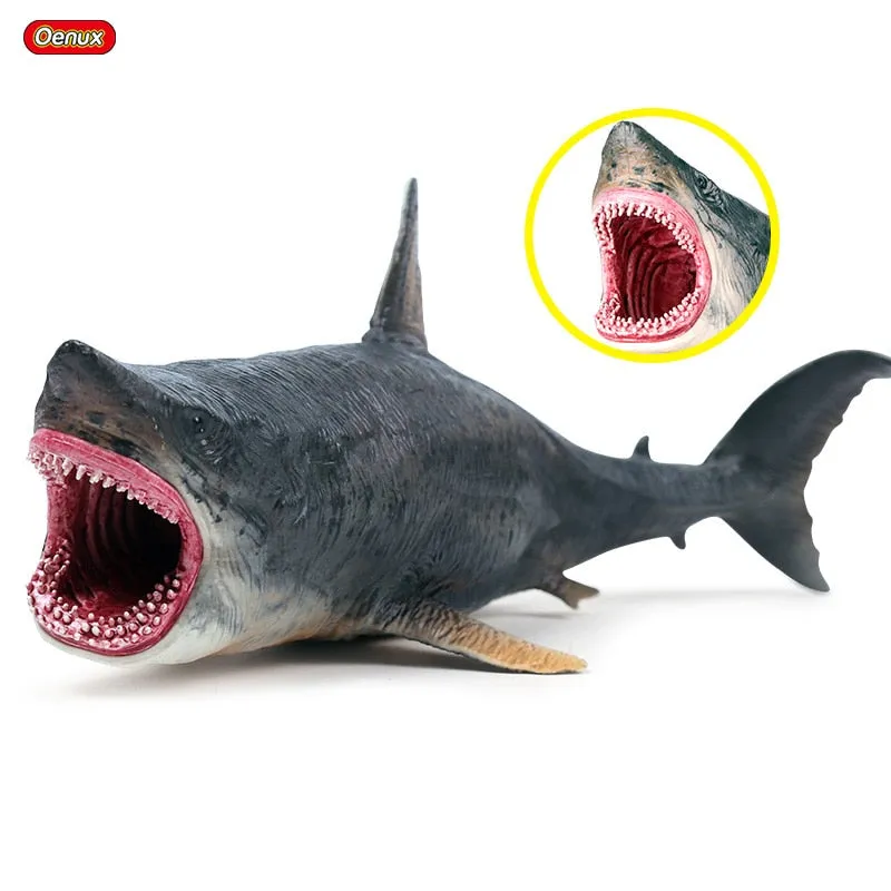 Oenux Savage Marine Sea Life Megalodon Action Figure Classic Ocean Animals Big Shark Fish Model PVC Collection Toy For Kids Gift