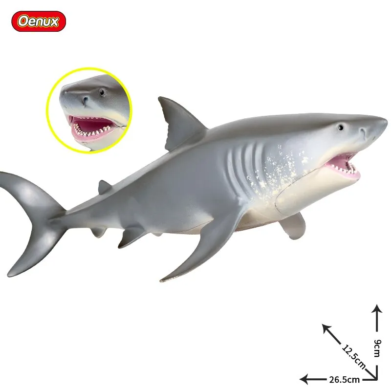 Oenux Savage Marine Sea Life Megalodon Action Figure Classic Ocean Animals Big Shark Fish Model PVC Collection Toy For Kids Gift