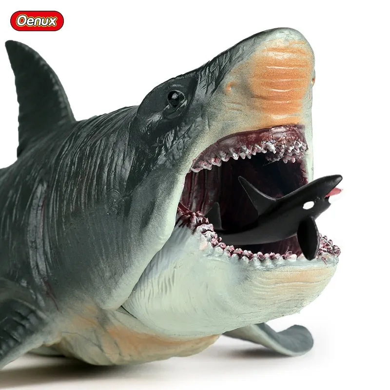 Oenux Savage Marine Sea Life Megalodon Action Figure Classic Ocean Animals Big Shark Fish Model PVC Collection Toy For Kids Gift