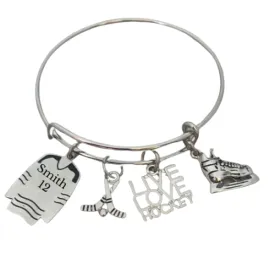 Personalized Engraved Ice Hockey Bangle Bracelet