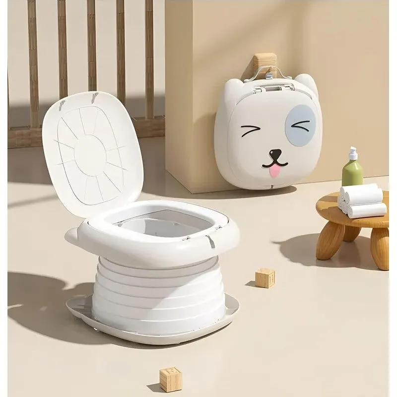 Plastic Potty Training Seat for Toddlers, Easy to Carry Folding Design, Comfortable Toilet Seat, Easy to Clean with Removable Plastic Bag, White