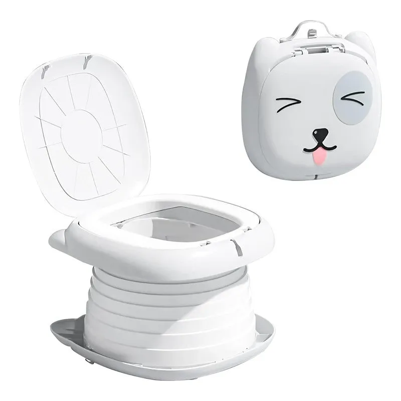 Plastic Potty Training Seat for Toddlers, Easy to Carry Folding Design, Comfortable Toilet Seat, Easy to Clean with Removable Plastic Bag, White