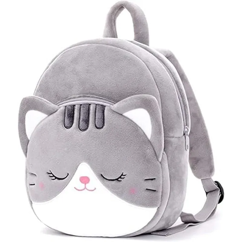 Premium Quality Soft Design Grey Cat Shape School Bag for Kids - 14 Inches