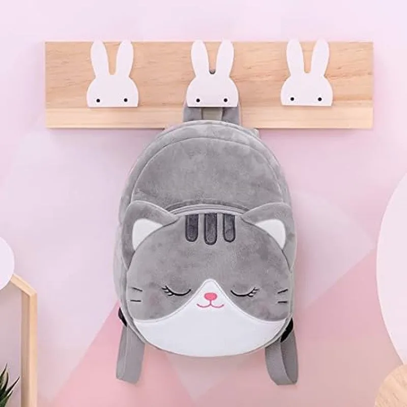 Premium Quality Soft Design Grey Cat Shape School Bag for Kids - 14 Inches