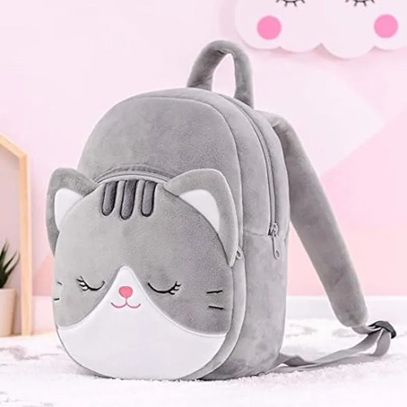 Premium Quality Soft Design Grey Cat Shape School Bag for Kids - 14 Inches