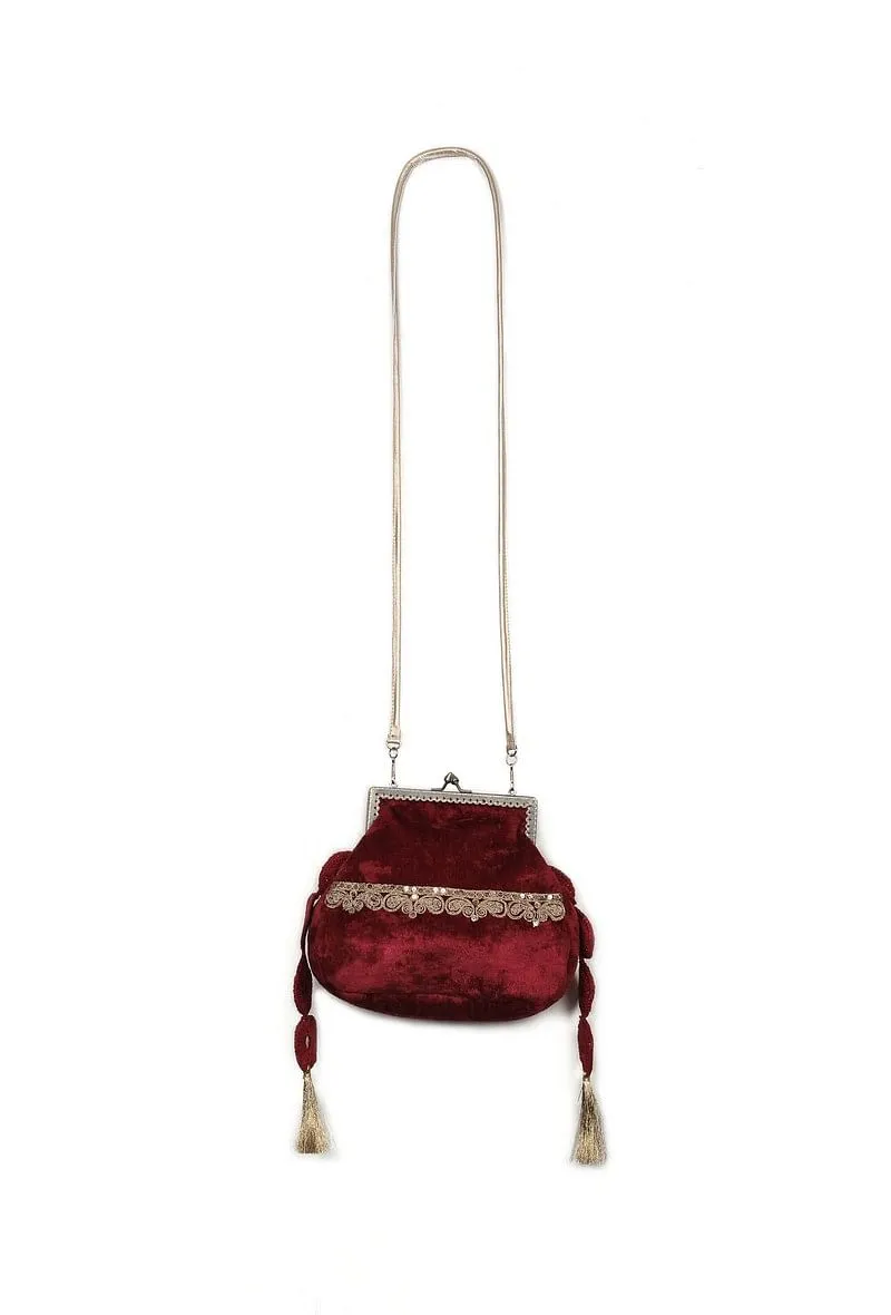 Red Velvet Sling Potli Bag