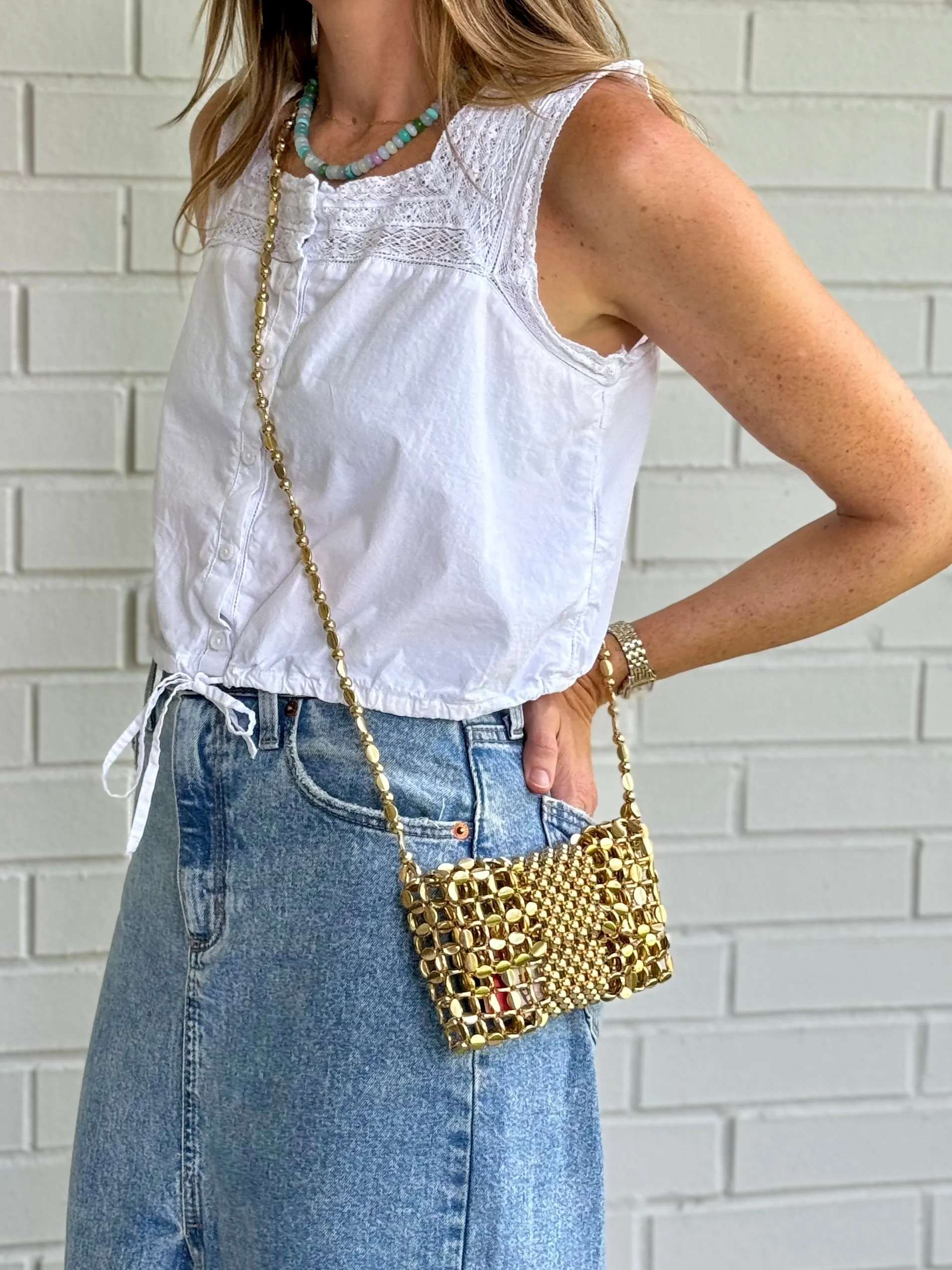 Slim Gold Beaded Gameday Crossbody Bag