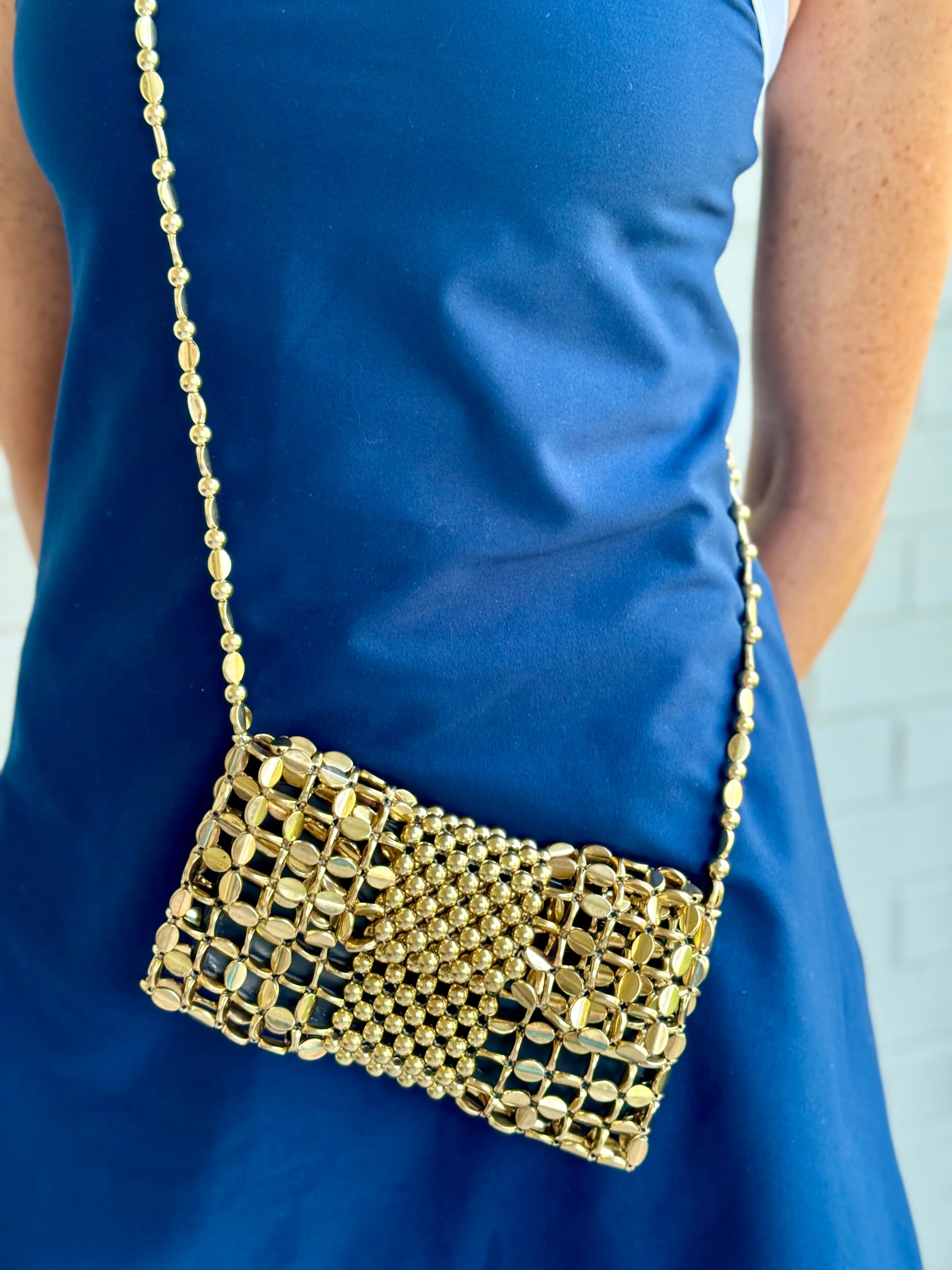 Slim Gold Beaded Gameday Crossbody Bag