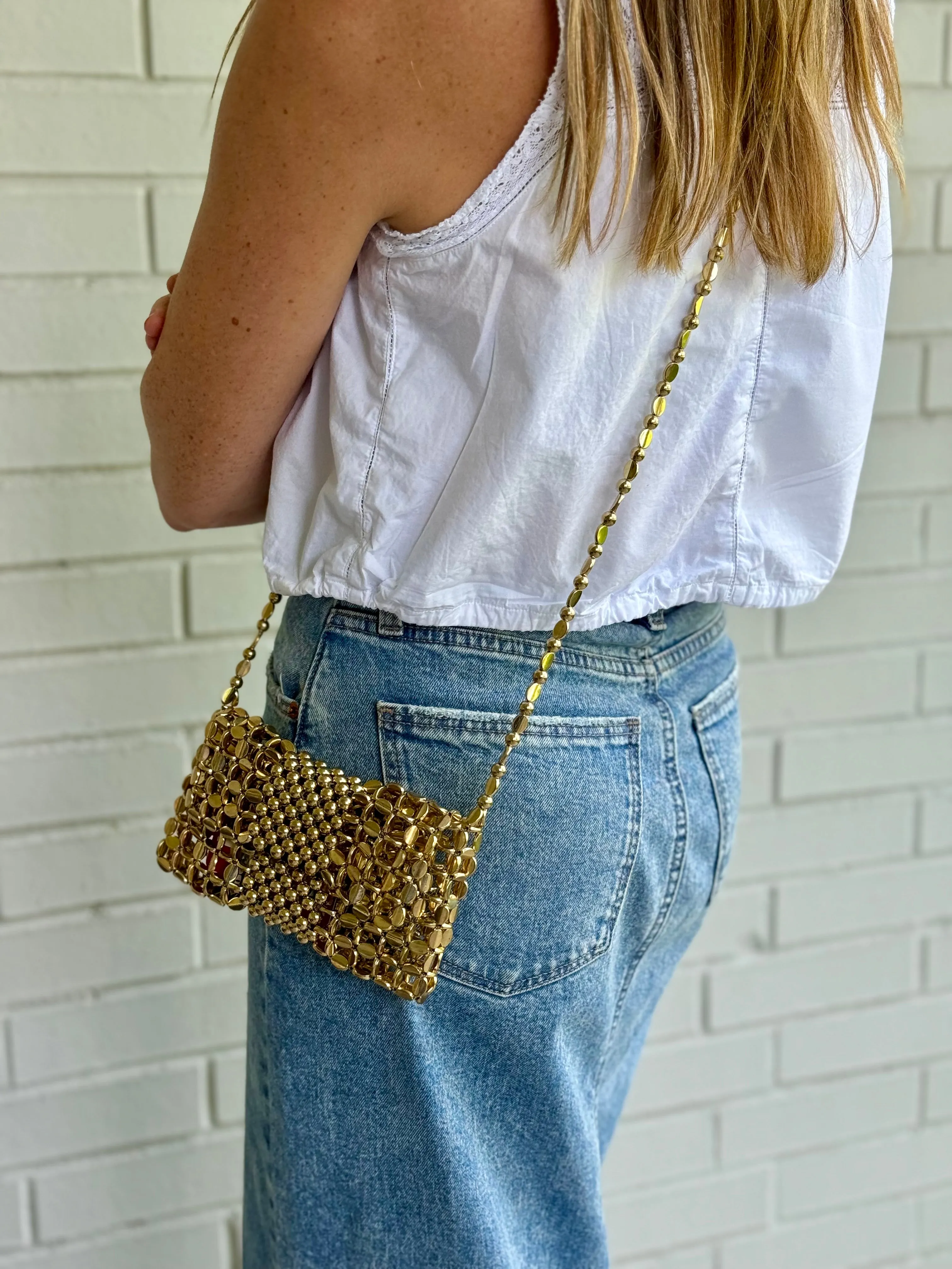 Slim Gold Beaded Gameday Crossbody Bag