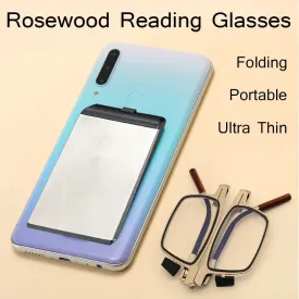 Ultra Thin Portable Rosewood Folding Reading Glasses Compact with Glasses Case