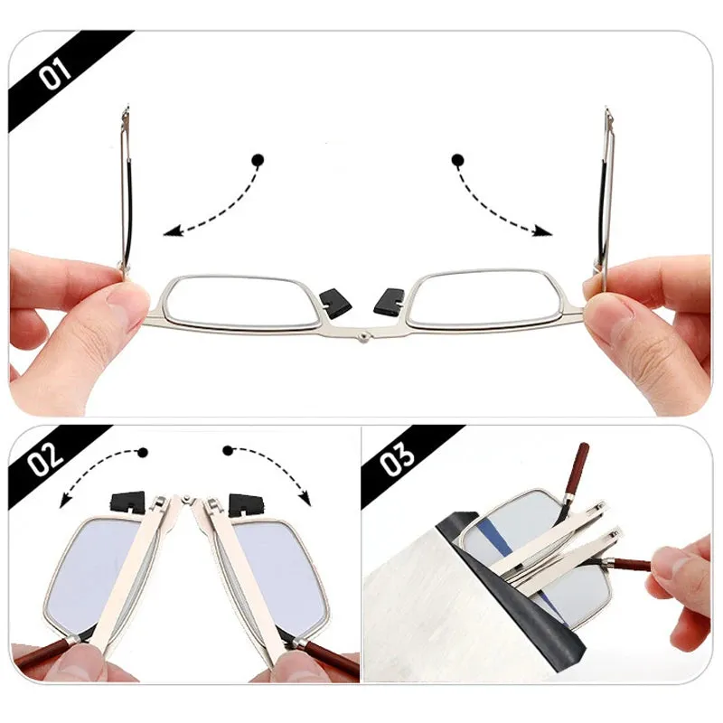 Ultra Thin Portable Rosewood Folding Reading Glasses Compact with Glasses Case