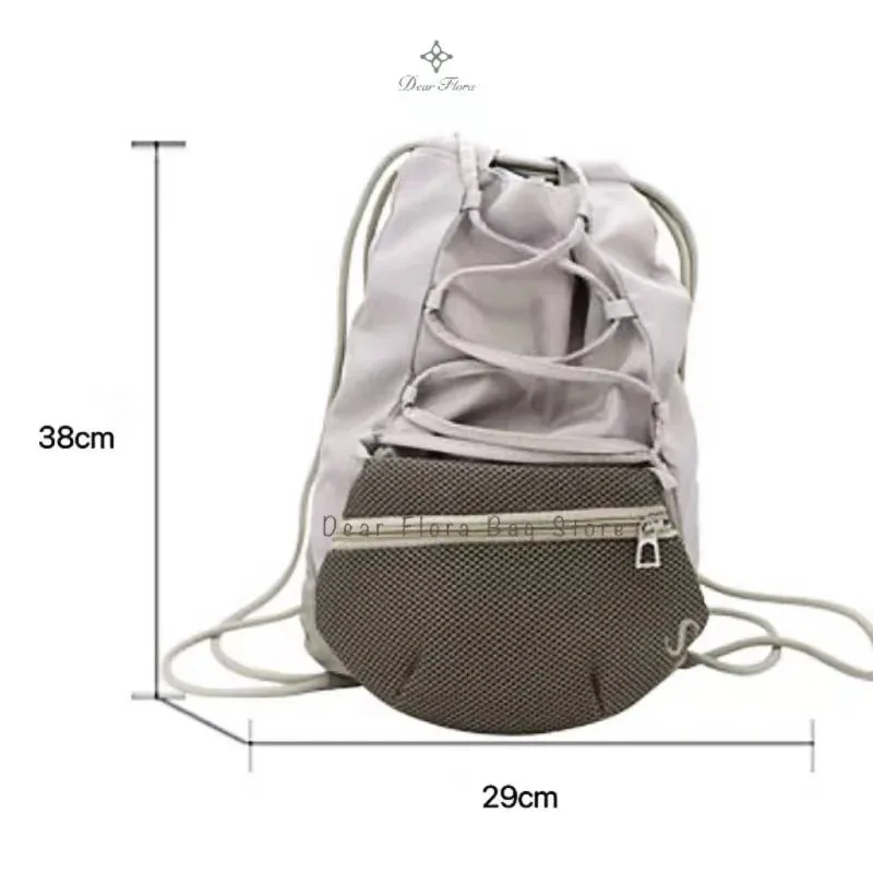 Y2K Korean Preppy Nylon Drawstring Backpack Casual High-Capacity Tote Bag Fashion Detachable Net Travel Bag Streetwear Sport Bag