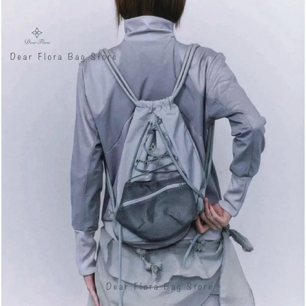 Y2K Korean Preppy Nylon Drawstring Backpack Casual High-Capacity Tote Bag Fashion Detachable Net Travel Bag Streetwear Sport Bag