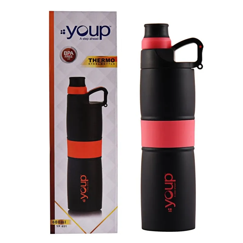 Youp Thermosteel Insulated Pink Color Water Bottle GRIPPY - 650 ml